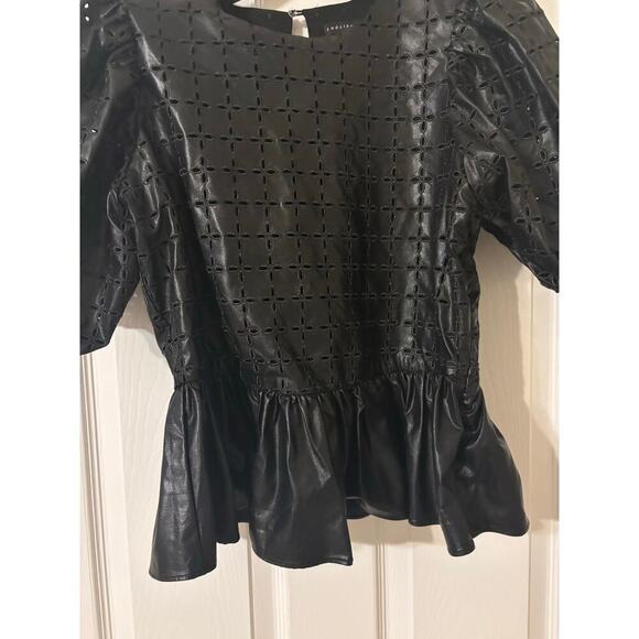 English Factory puff sleeve eyelet faux leather top sz small - Picture 5 of 12
